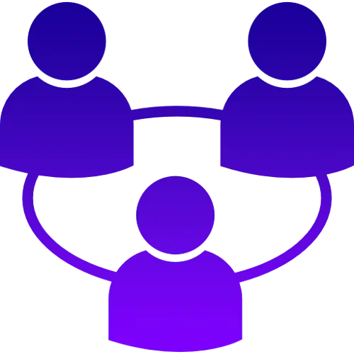 Icon showing three connected user figures representing collaboration or user relationships.